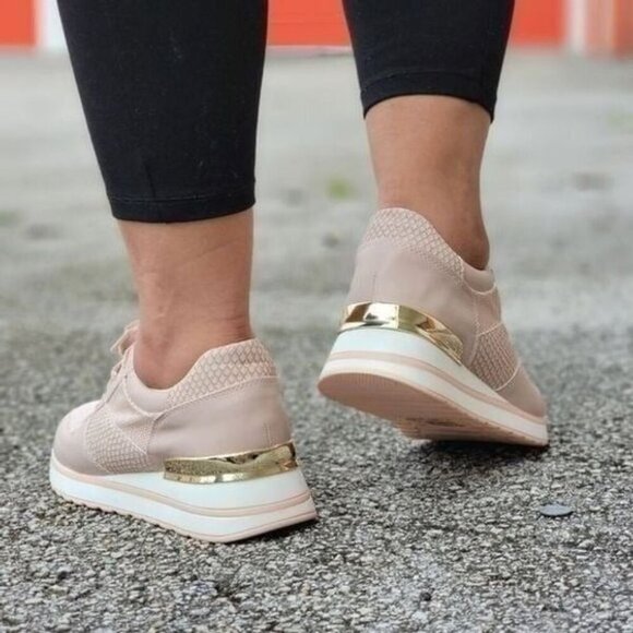 Trendy Blush Lace Up Sneakers Women’s Athletic Shoes - Picture 5 of 5